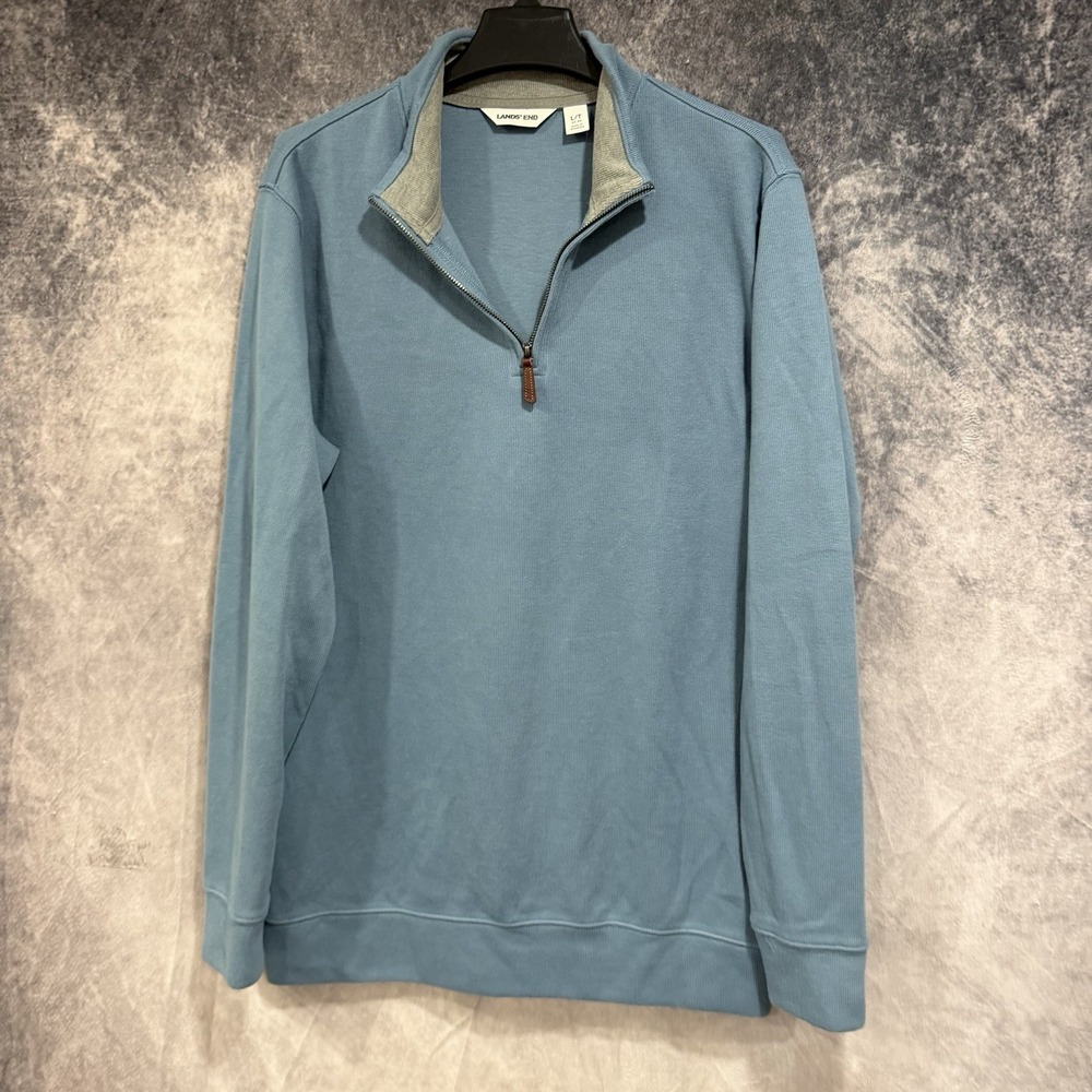 Land's End Quarter Zip Sweater Bedford Rib Cotton Blend Men's LT 42-44 Sky Blue